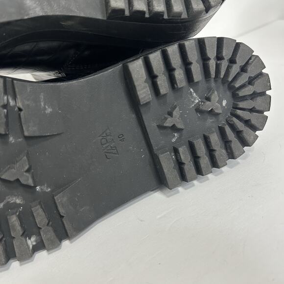 ZARA Black Chunky Chelsea Ankle Boots Womens 40/9 Lug Sole Platform Snake print - Picture 8 of 8